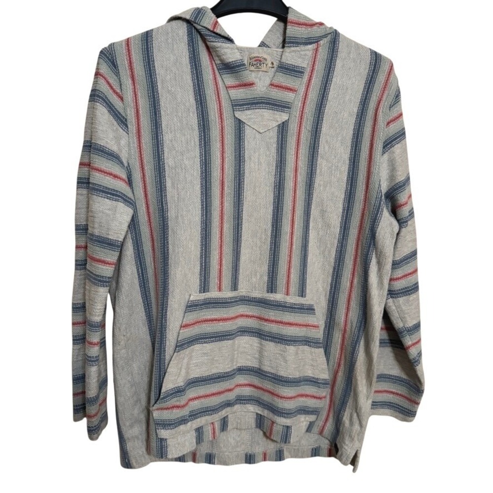 Faherty Hoodie Sweater Mens L Poncho Style Biarritz French Terry Stripe Drug Rug